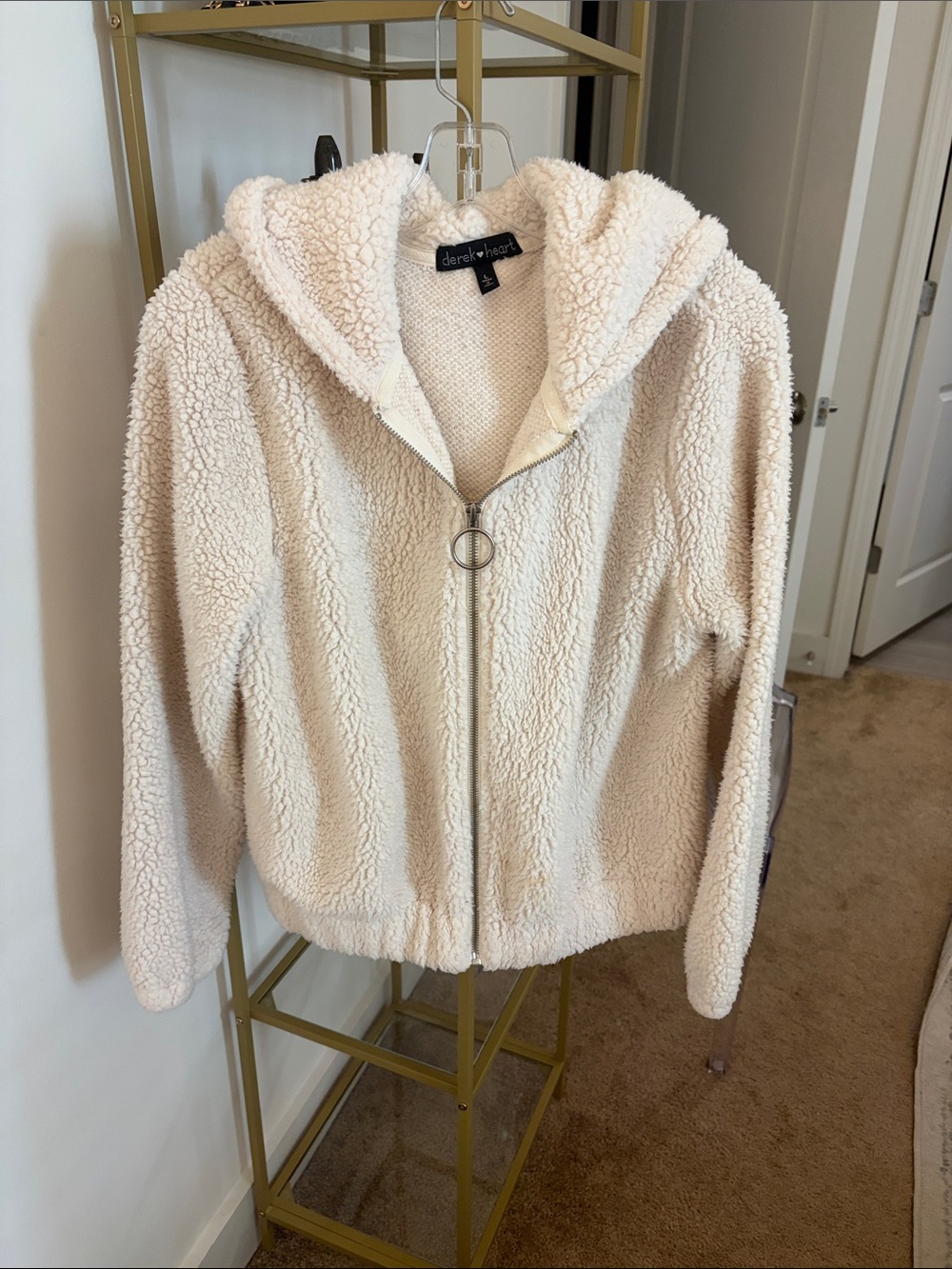 Derek Heart Cream Sherpa Zip Hoodie Jacket